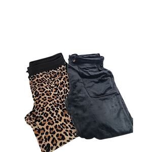 Green Tea Secret Treasures Velour & Leopard Lounge Pajama Pants Lot Women L